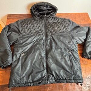 New‎ Balance Mens Hooded Puffer Jacket Black Textured Quilt Full Zip Large